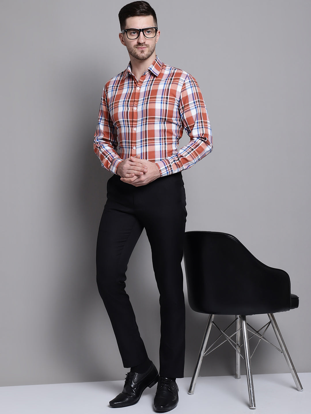 Jainish Men's Classic Checks Formal Shirt - Brown