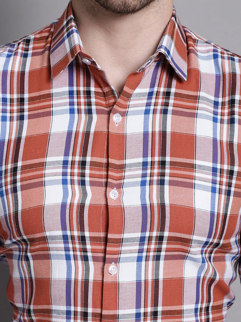 Jainish Men's Classic Checks Formal Shirt - Brown