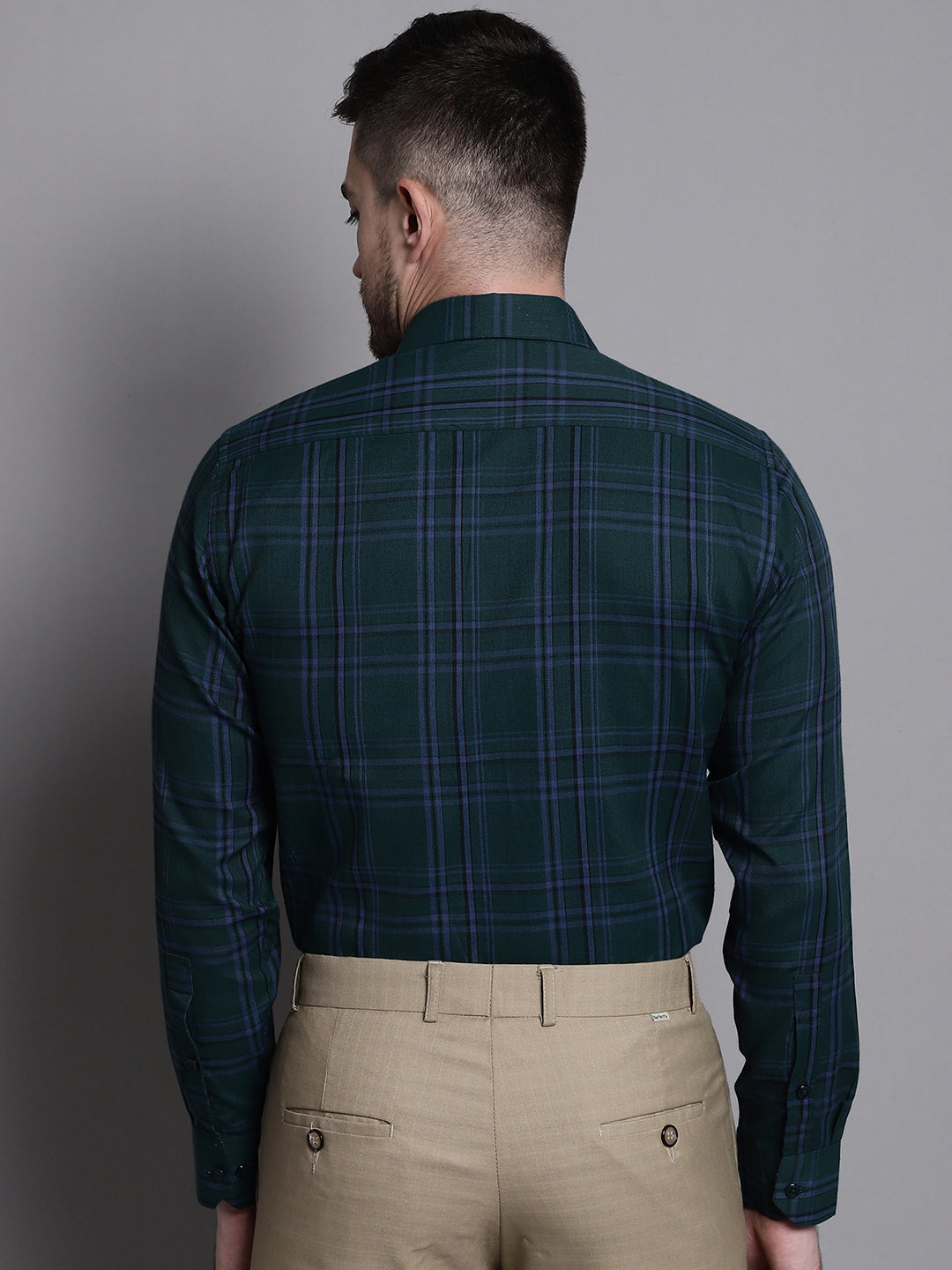 Jainish Men's Classic Checks Formal Shirt - Green