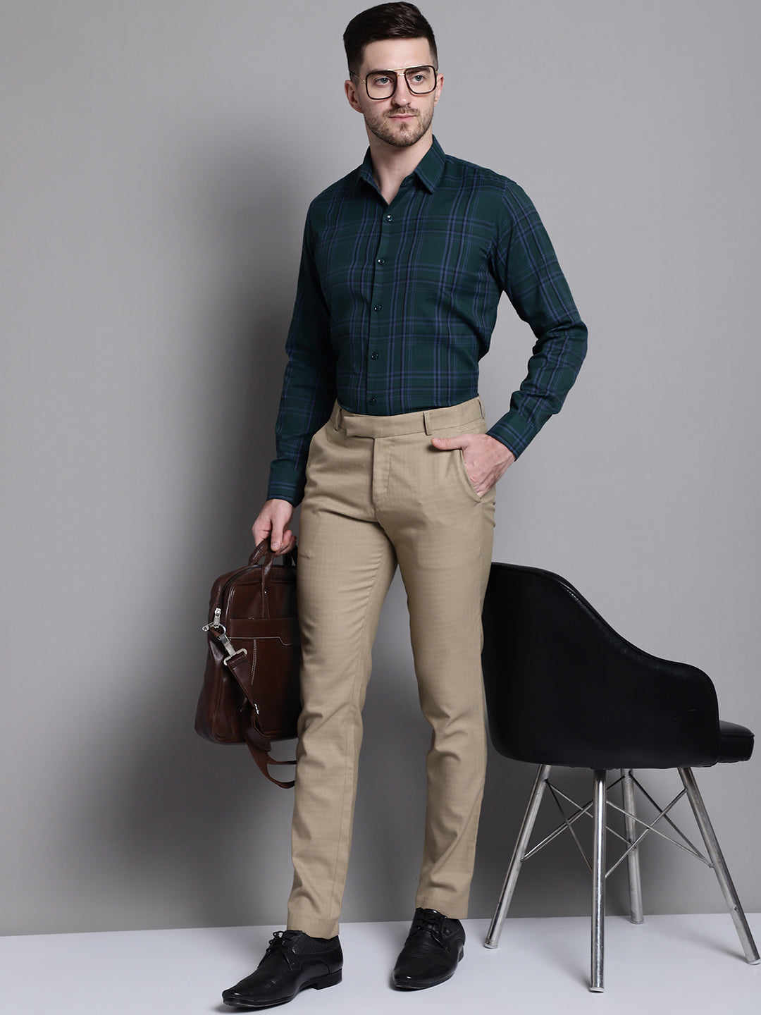 Jainish Men's Classic Checks Formal Shirt - Green