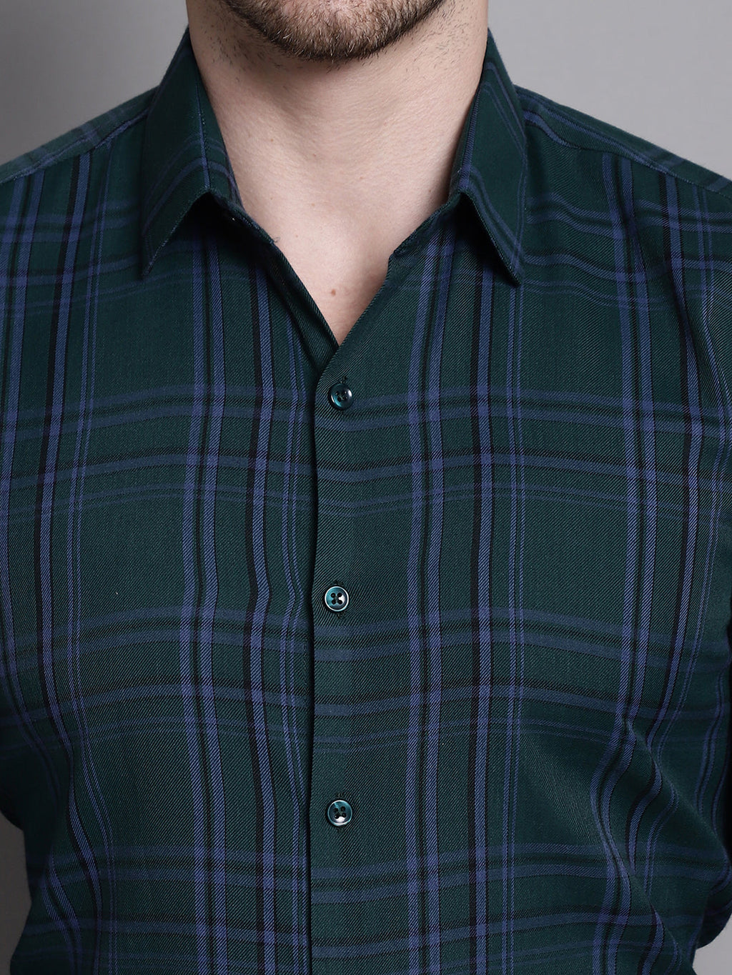 Jainish Men's Classic Checks Formal Shirt - Green