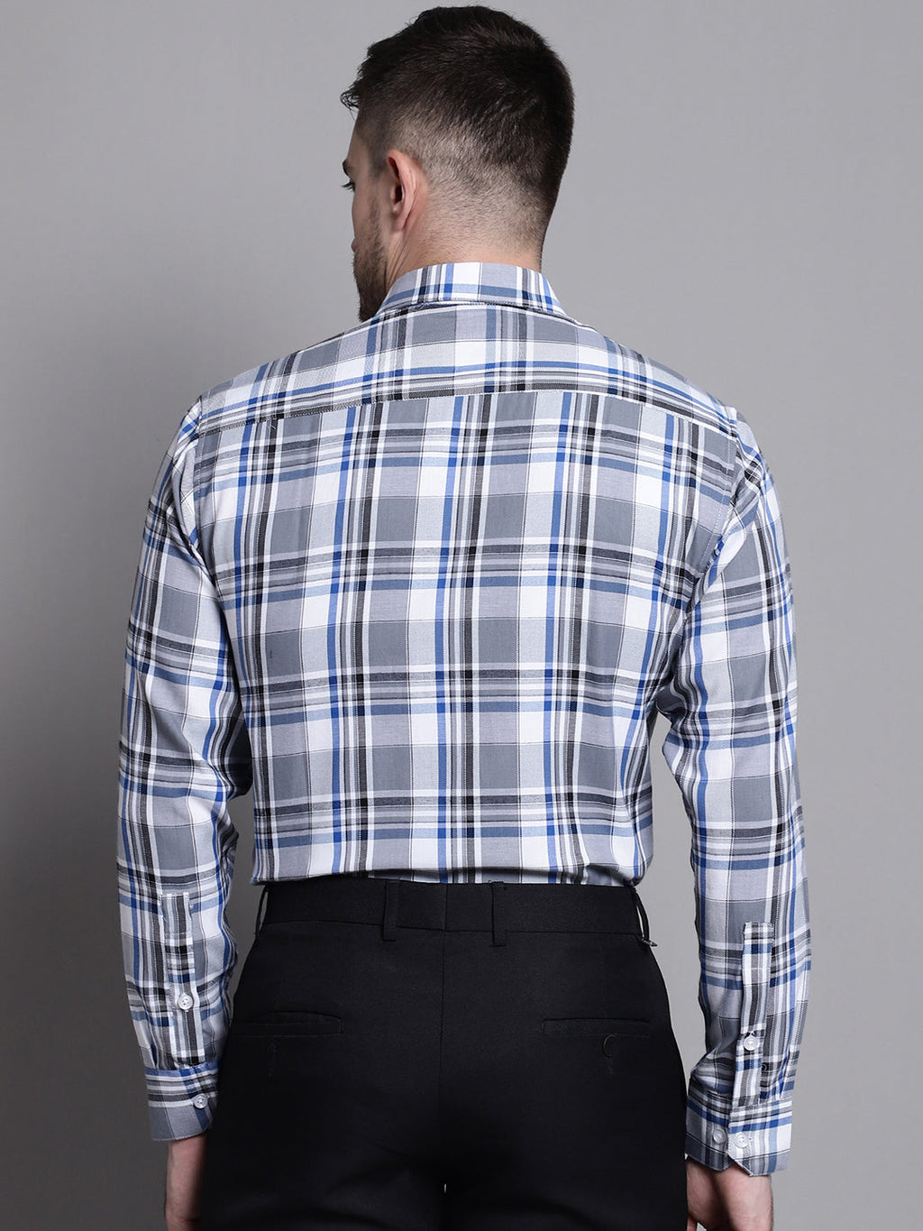 Jainish Men's Classic Checks Formal Shirt - Grey