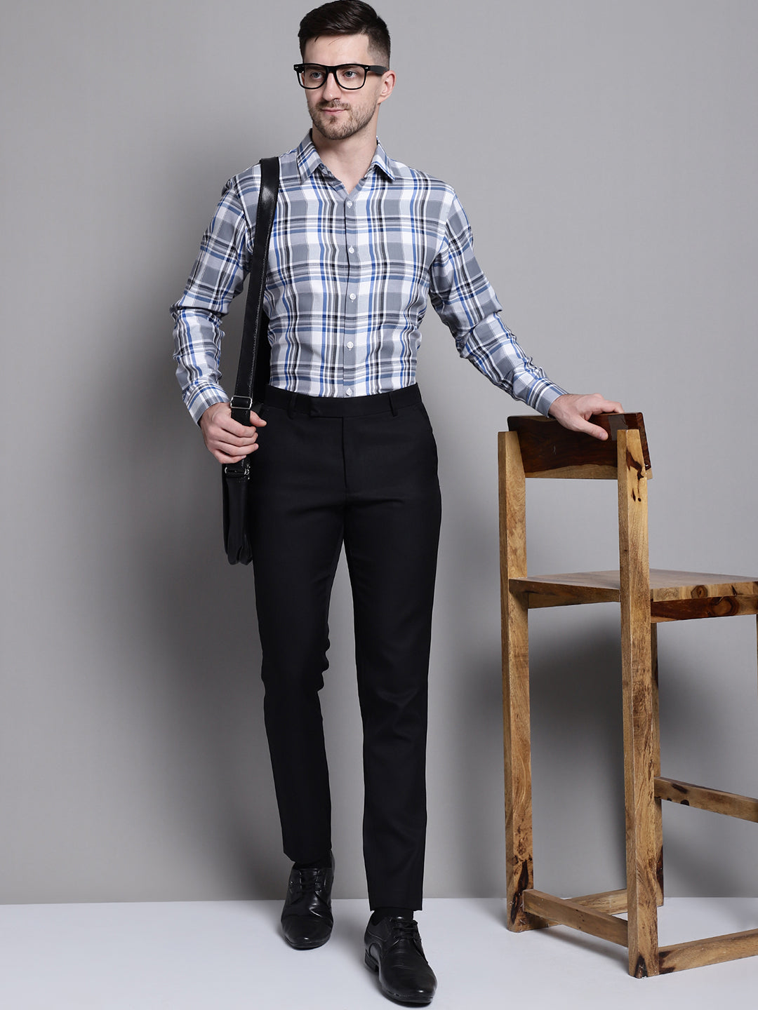 Jainish Men's Classic Checks Formal Shirt - Grey