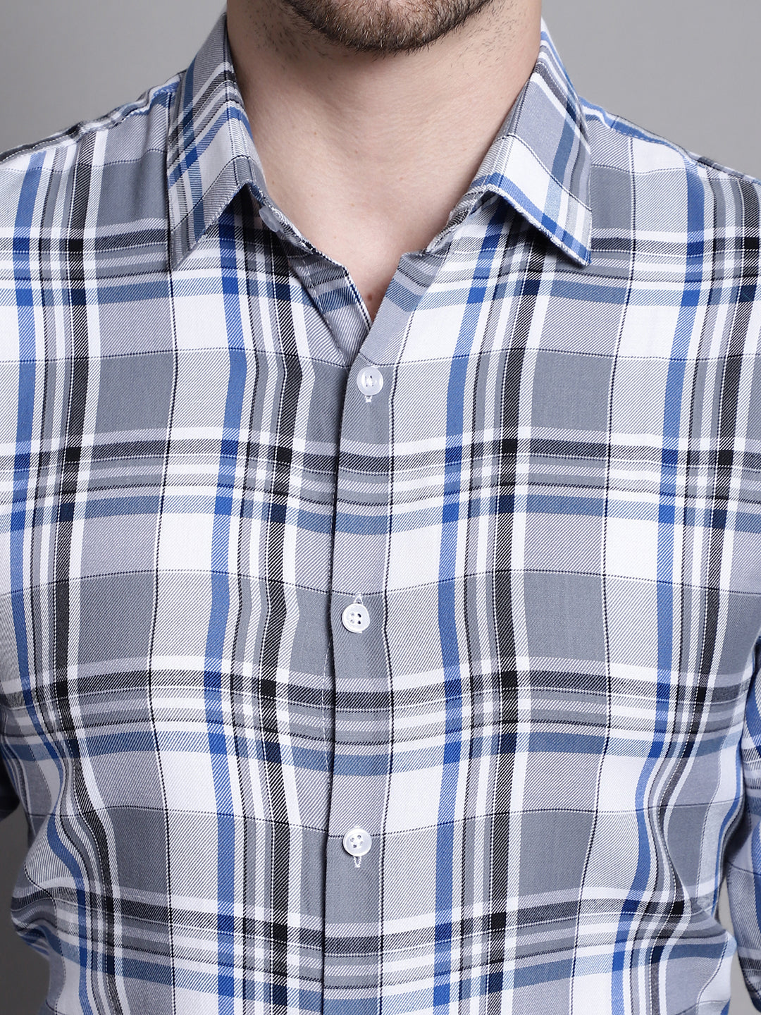 Jainish Men's Classic Checks Formal Shirt - Grey
