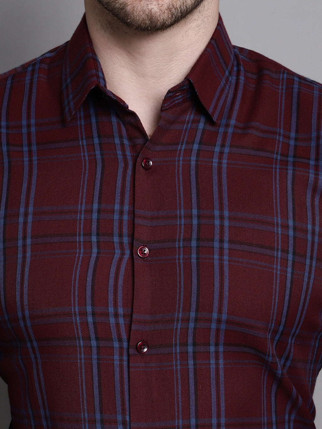 Jainish Men's Classic Checks Formal Shirt - Maroon