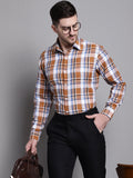 Jainish Men's Classic Checks Formal Shirt - Orange