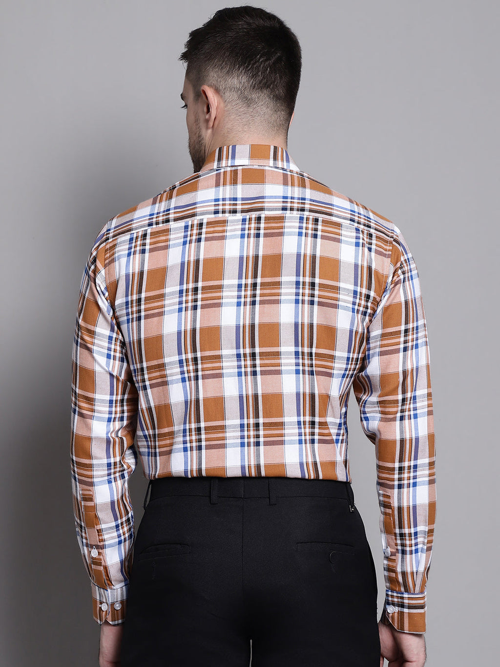 Jainish Men's Classic Checks Formal Shirt - Orange