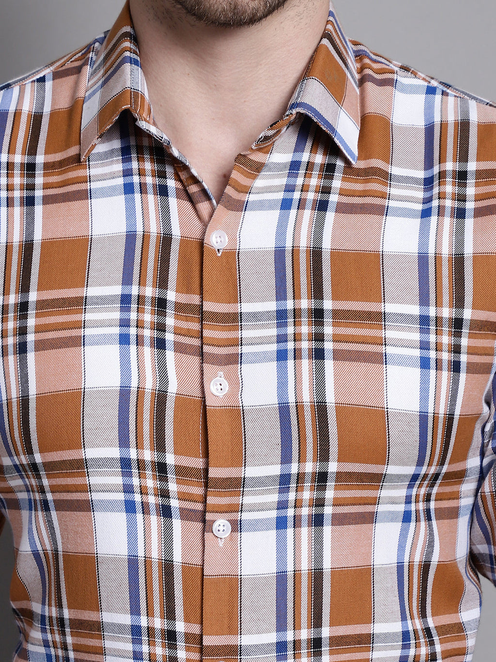 Jainish Men's Classic Checks Formal Shirt - Orange
