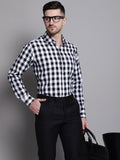 Jainish Men's Buffalo Check Formal Shirt - Black