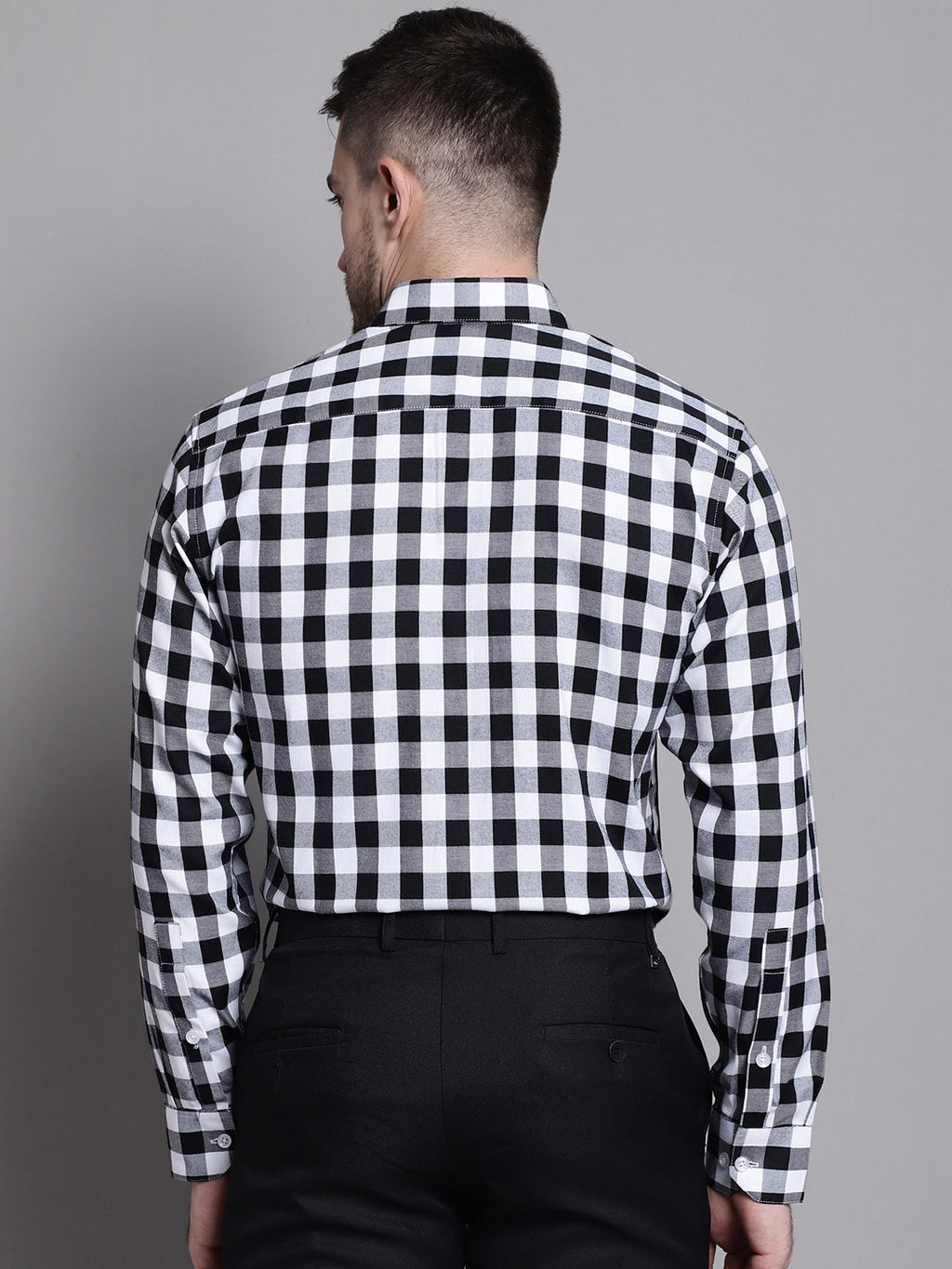 Jainish Men's Buffalo Check Formal Shirt - Black