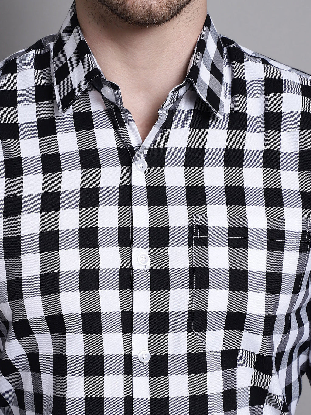 Jainish Men's Buffalo Check Formal Shirt - Black