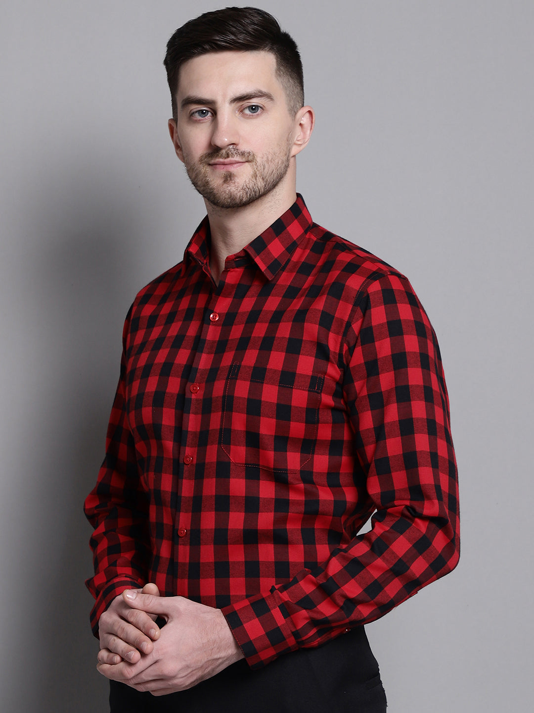 Jainish Men's Buffalo Check Formal Shirt - Red