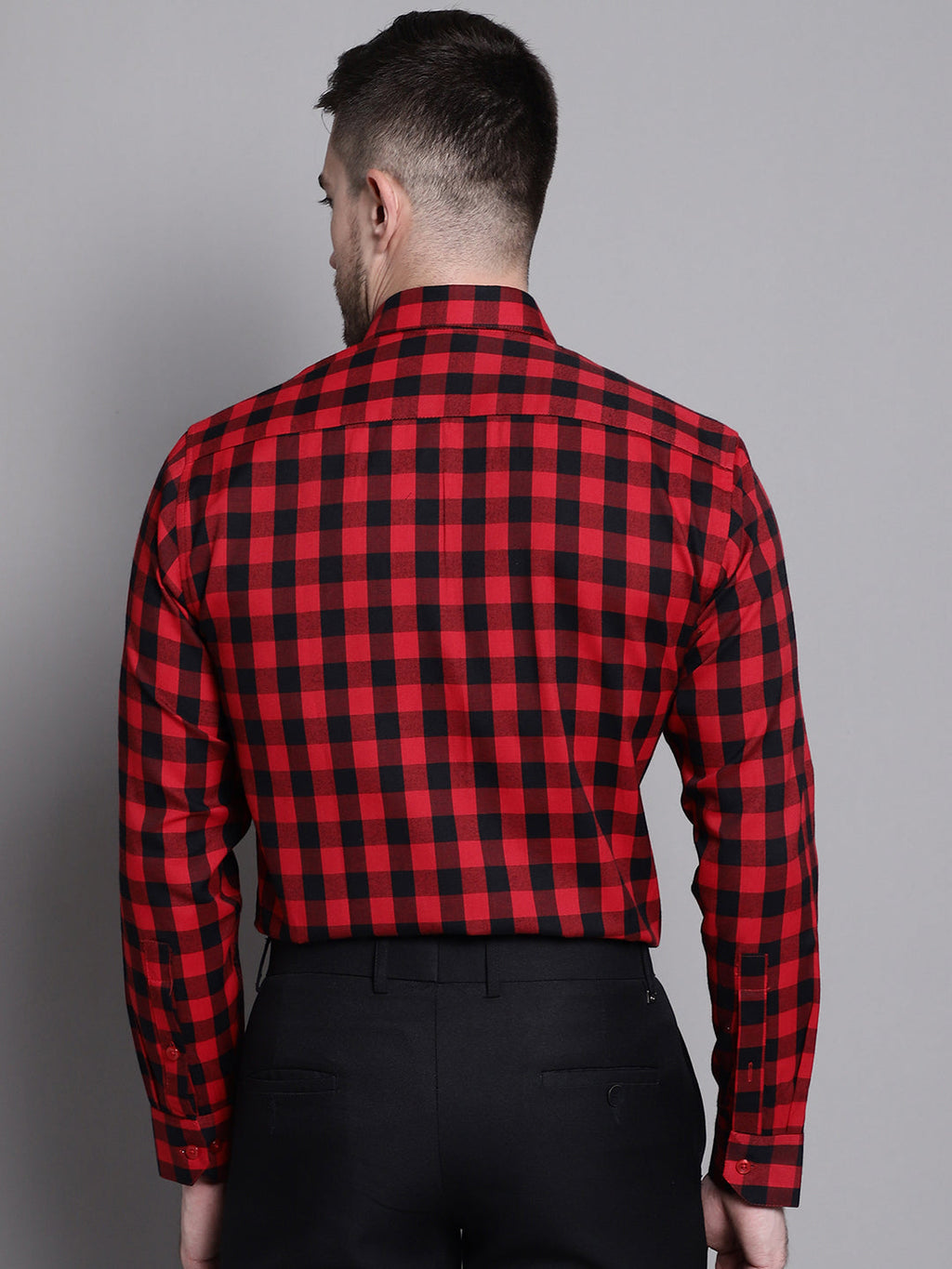 Jainish Men's Buffalo Check Formal Shirt - Red