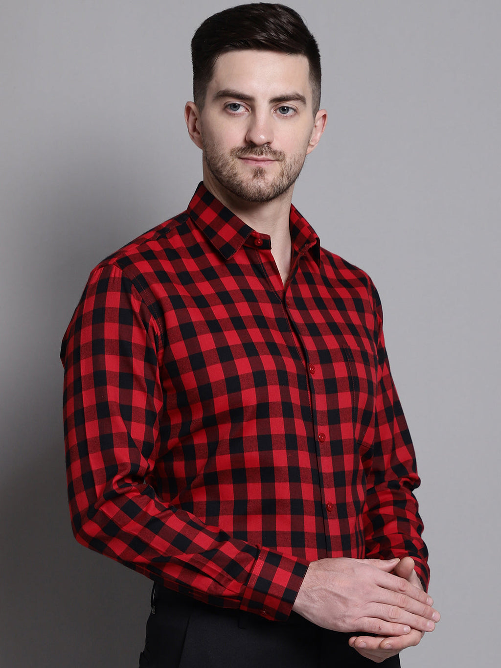 Jainish Men's Buffalo Check Formal Shirt - Red