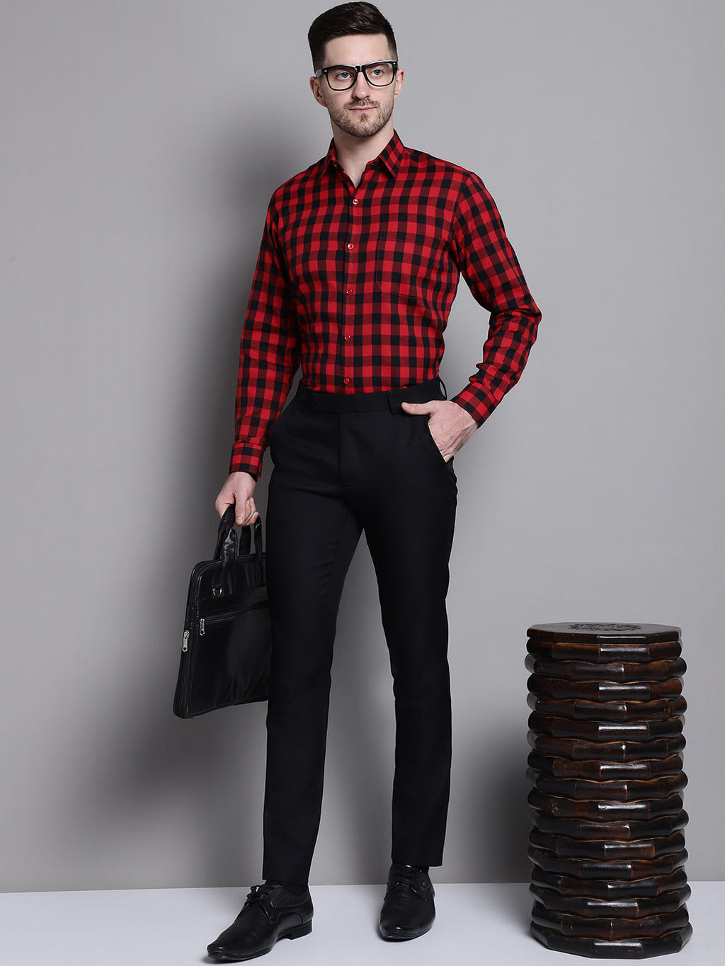Jainish Men's Buffalo Check Formal Shirt - Red