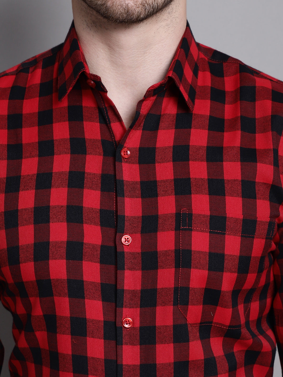 Jainish Men's Buffalo Check Formal Shirt - Red