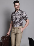 Jainish Men's Printed Formal Shirt - Brown