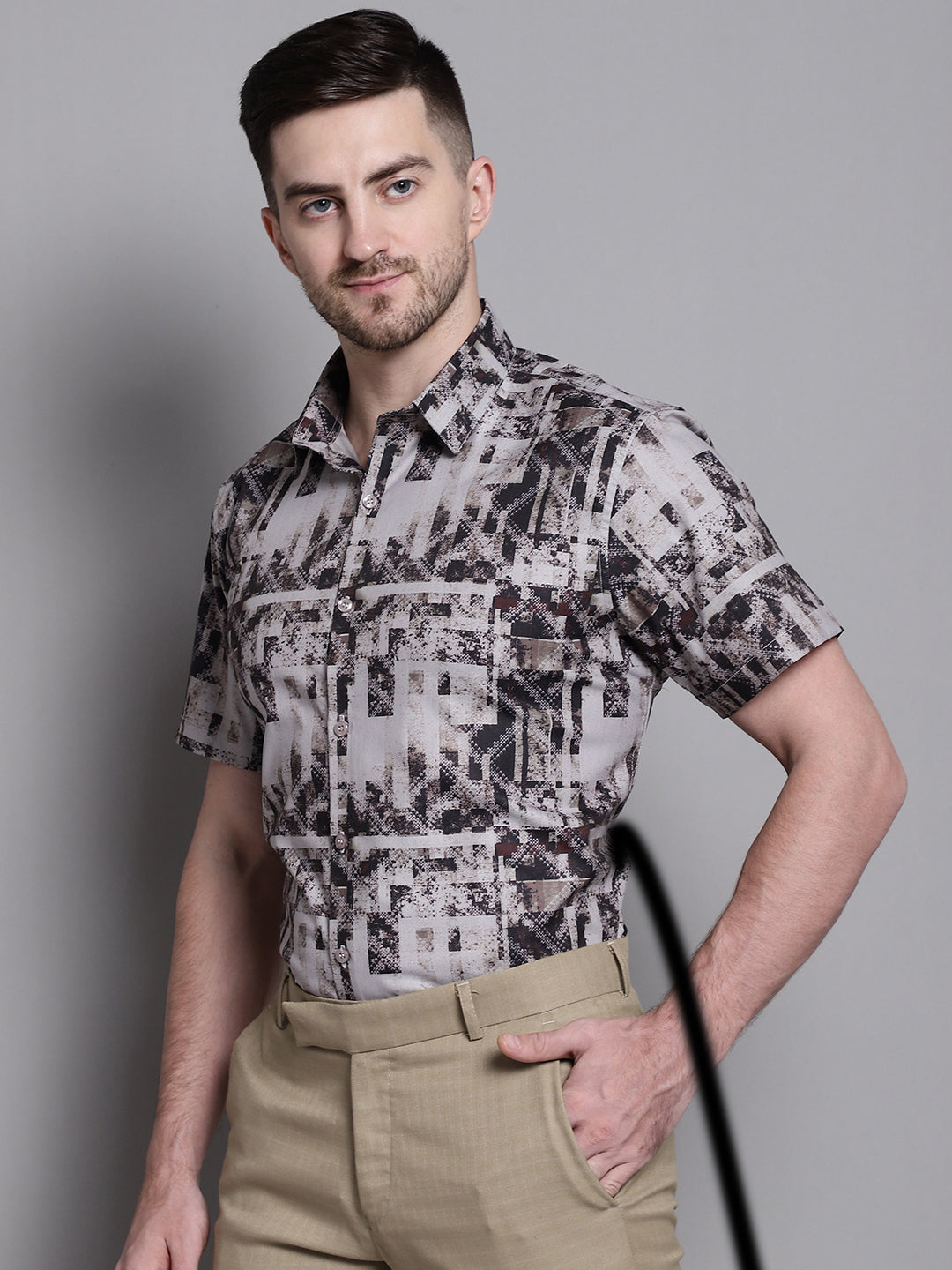 Jainish Men's Printed Formal Shirt - Brown