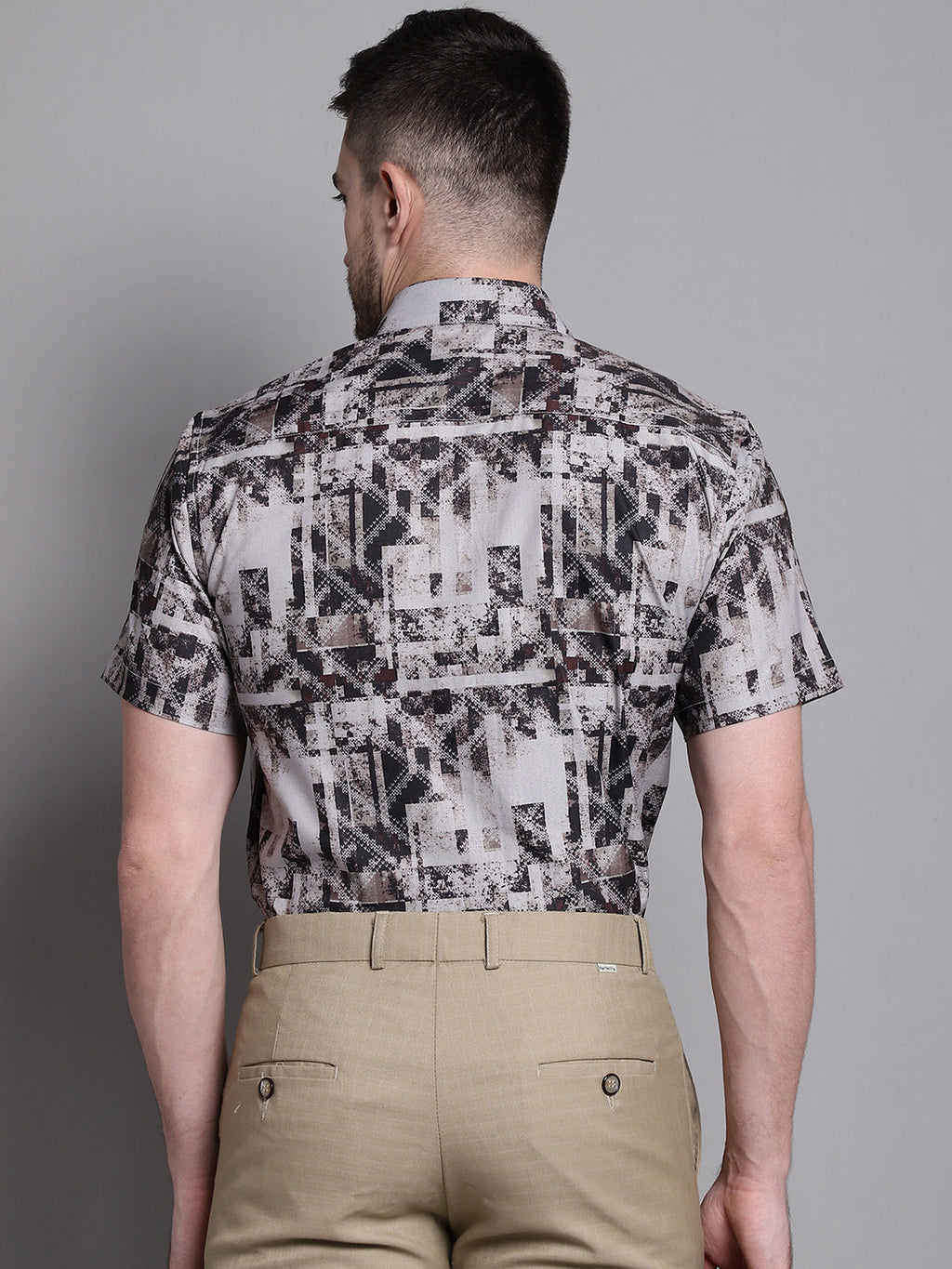 Jainish Men's Printed Formal Shirt - Brown