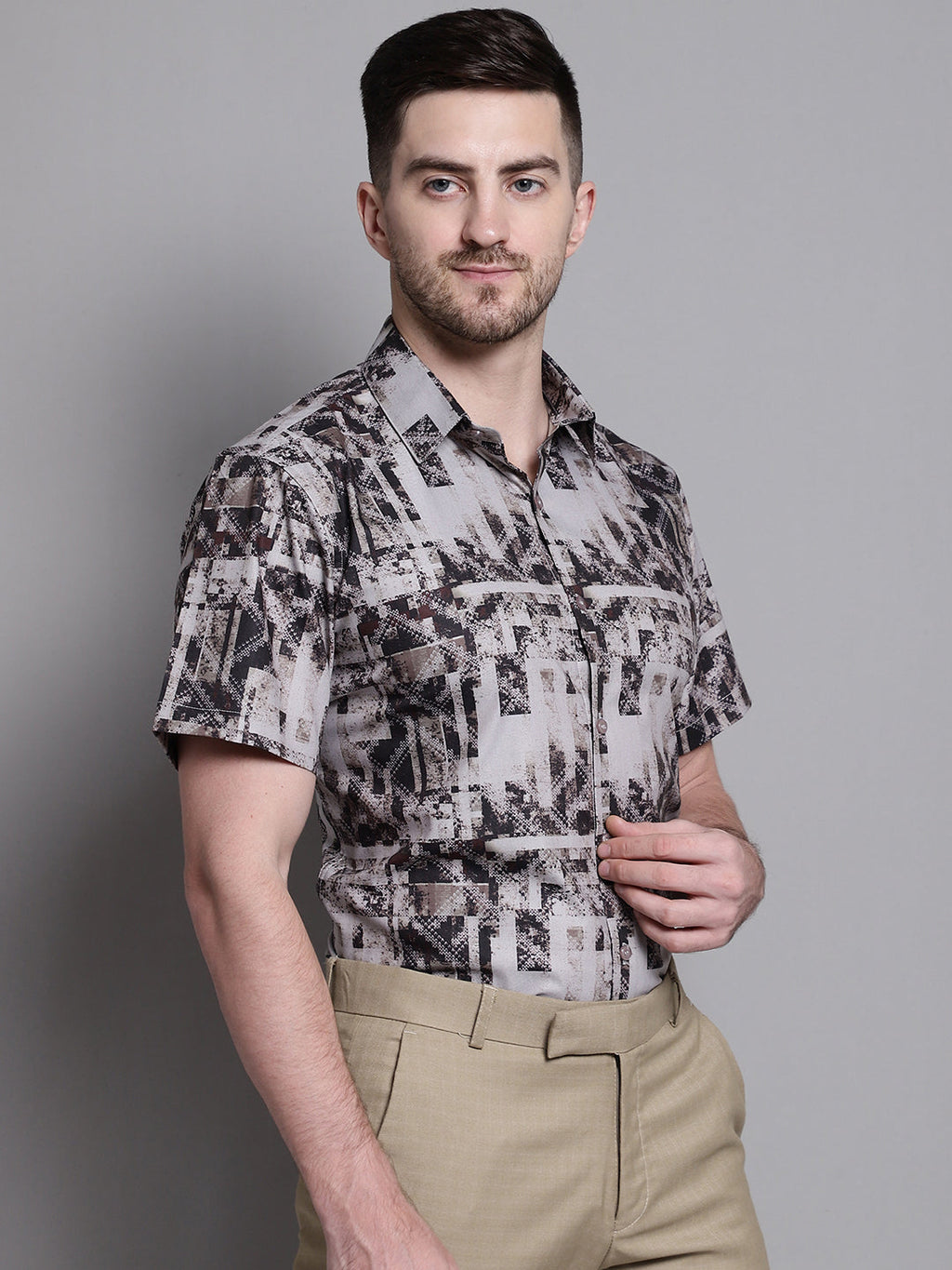Jainish Men's Printed Formal Shirt - Brown