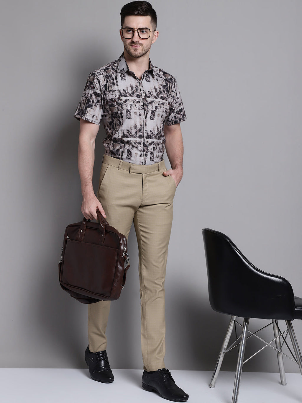 Jainish Men's Printed Formal Shirt - Brown