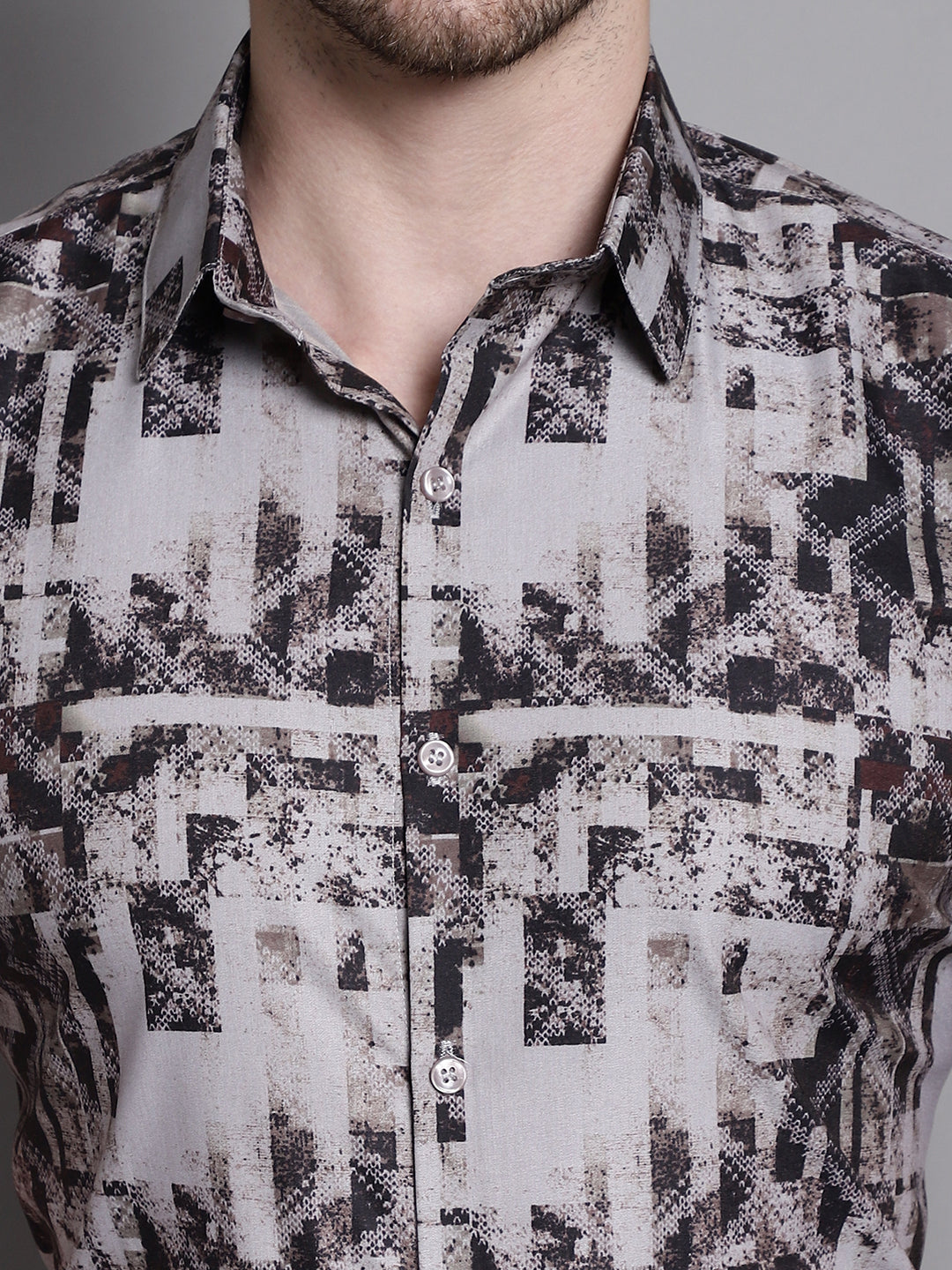 Jainish Men's Printed Formal Shirt - Brown