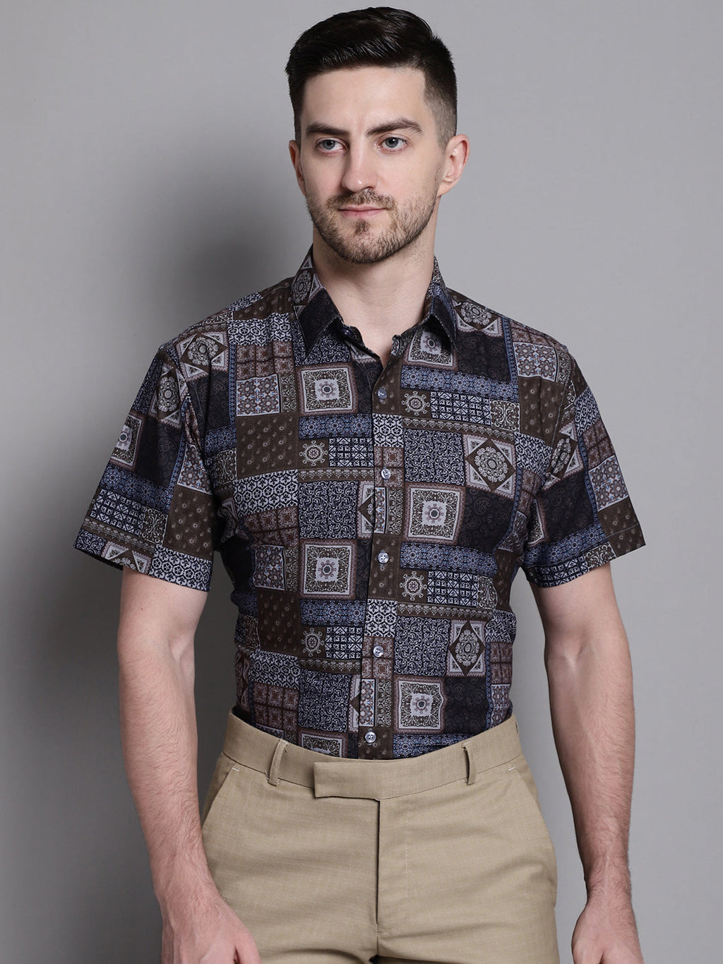 Jainish Men's Printed Formal Shirt - Coffee