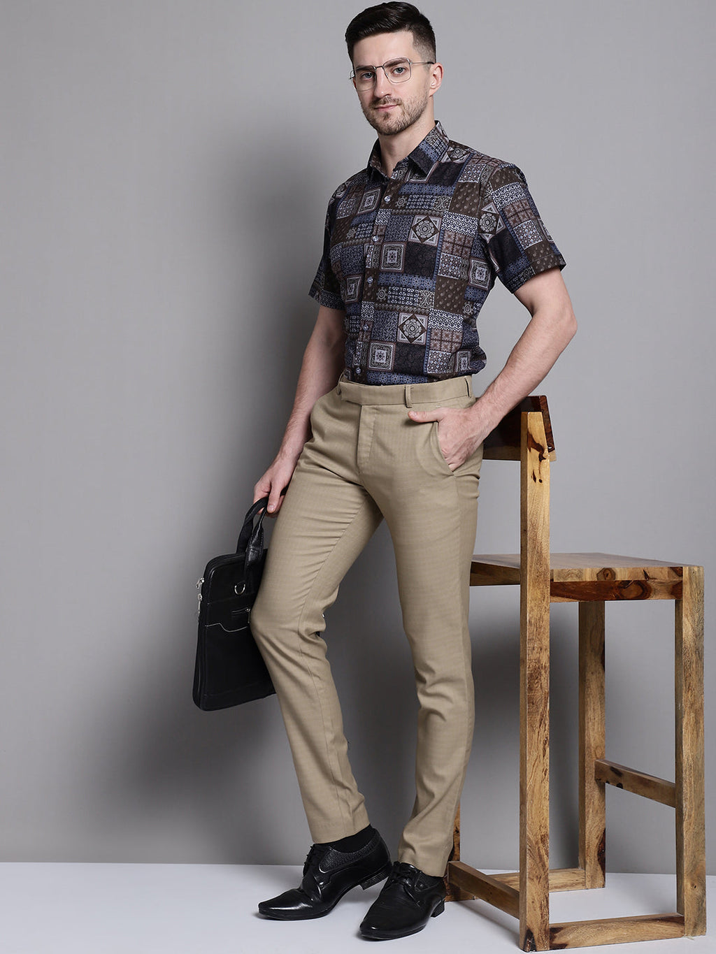 Jainish Men's Printed Formal Shirt - Coffee
