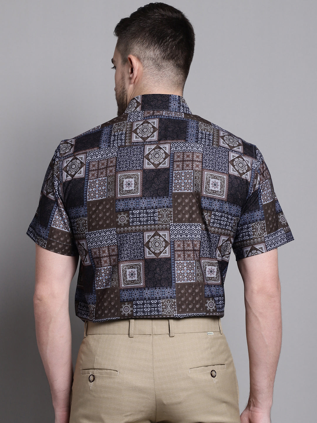 Jainish Men's Printed Formal Shirt - Coffee