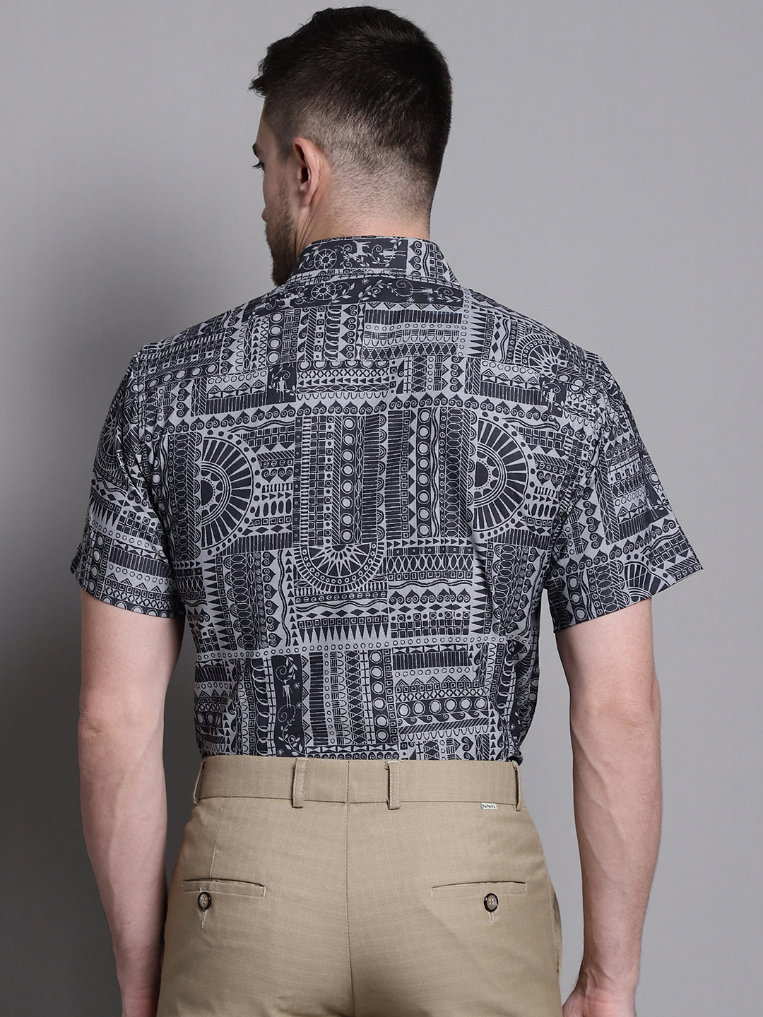 Jainish Men's Printed Formal Shirt - Grey