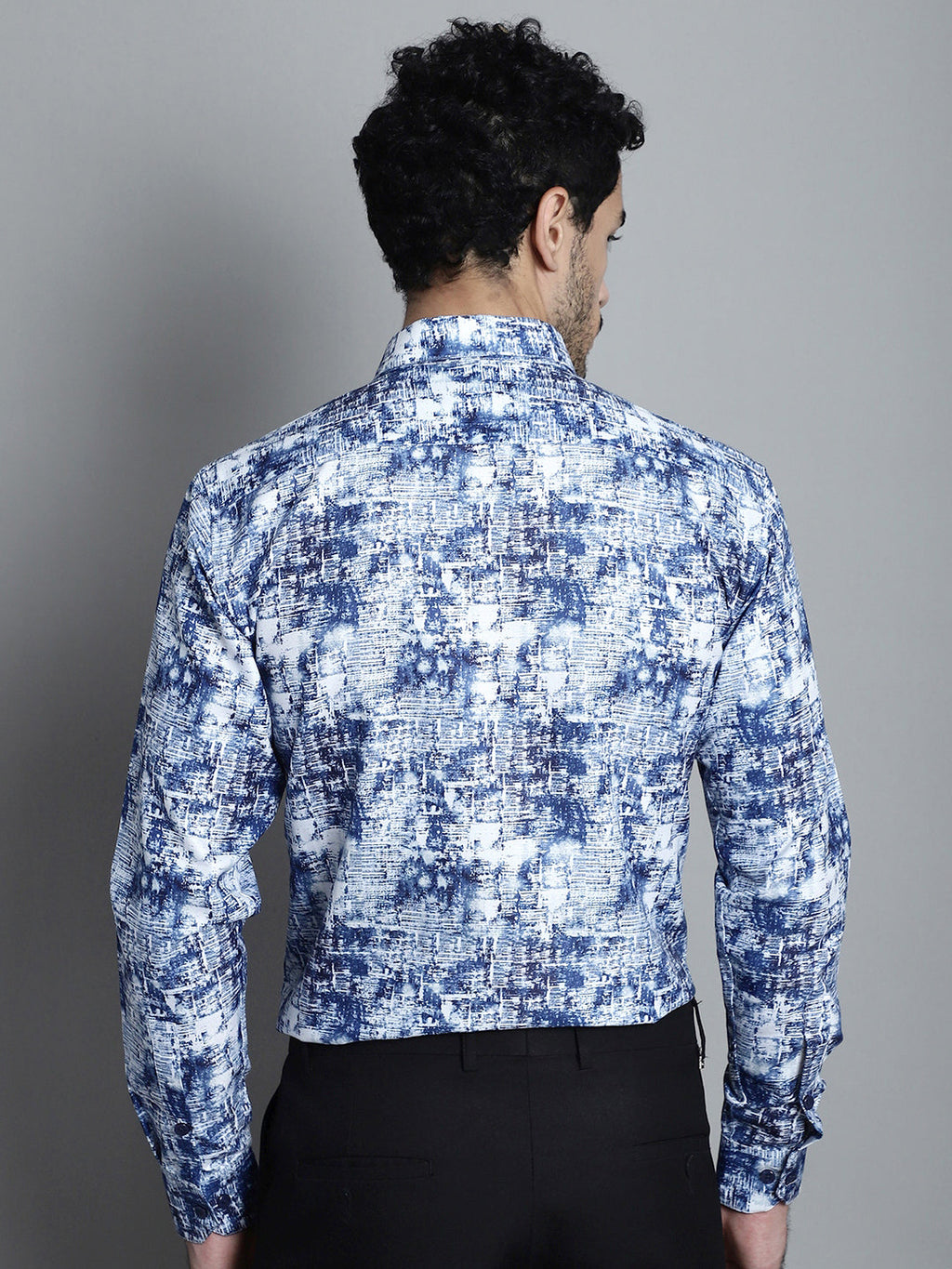 Jainish Men's Geomatric Printed Formal Shirts - Blue