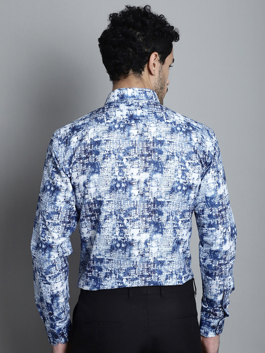 Jainish Men's Geomatric Printed Formal Shirts - Blue