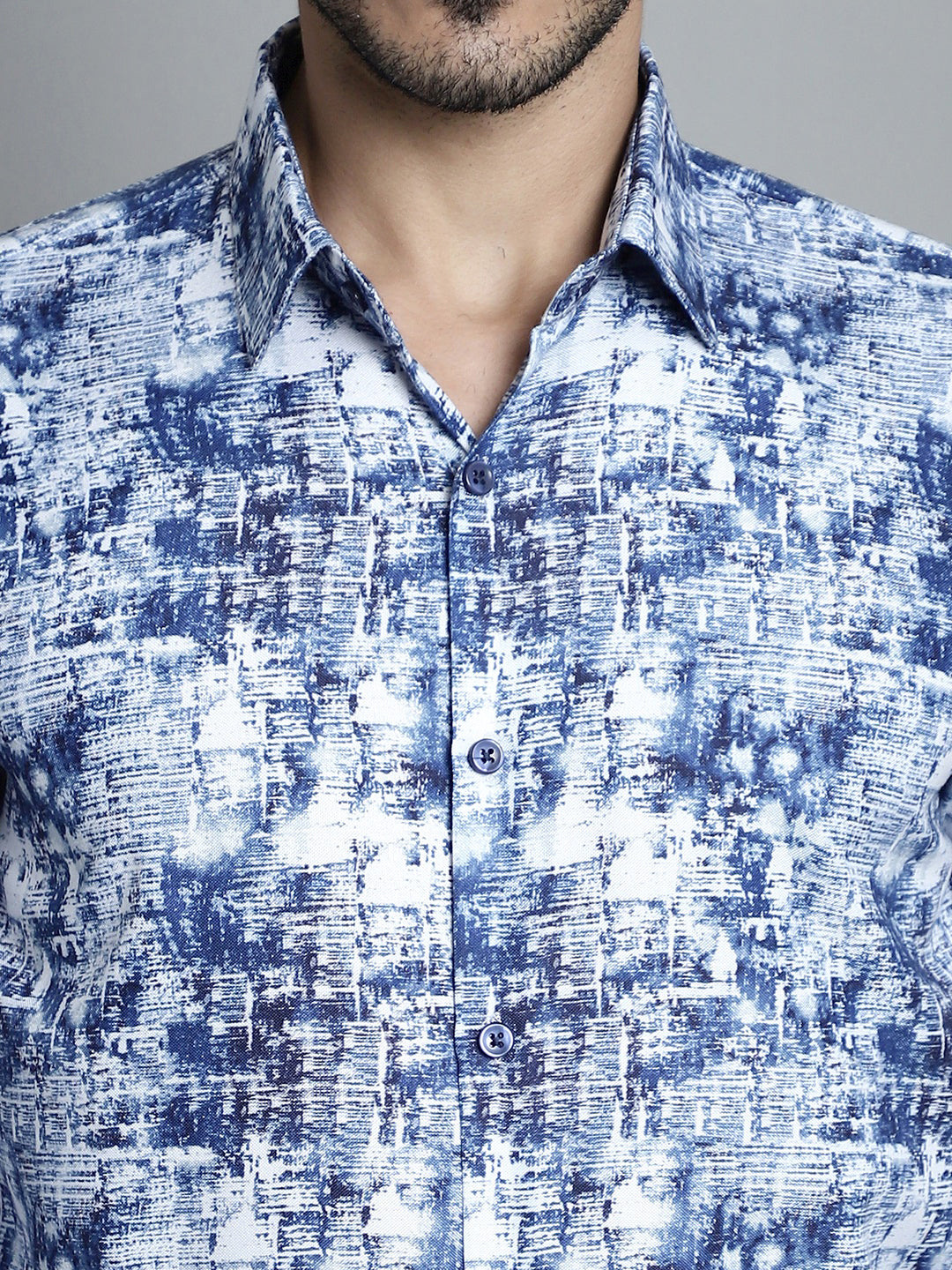 Jainish Men's Geomatric Printed Formal Shirts - Blue
