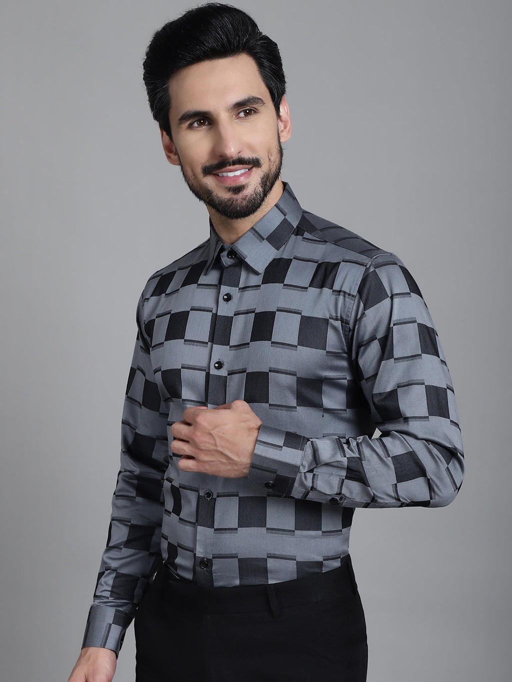 Indian Needle Men's Printed Formal Shirt - Grey
