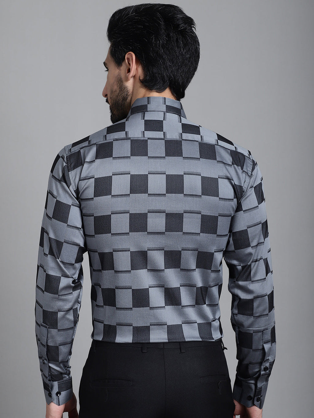 Indian Needle Men's Printed Formal Shirt - Grey