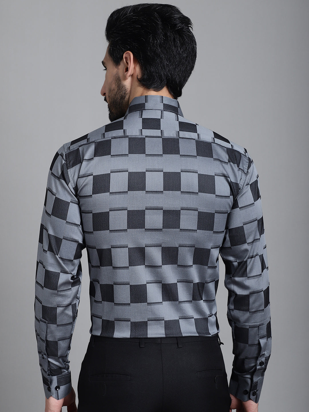 Indian Needle Men's Printed Formal Shirt - Grey