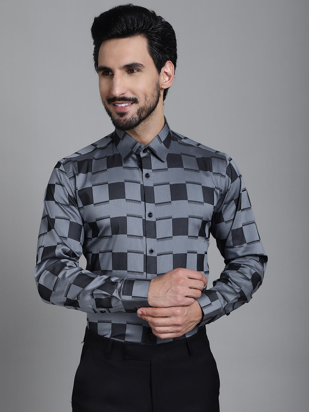 Indian Needle Men's Printed Formal Shirt - Grey