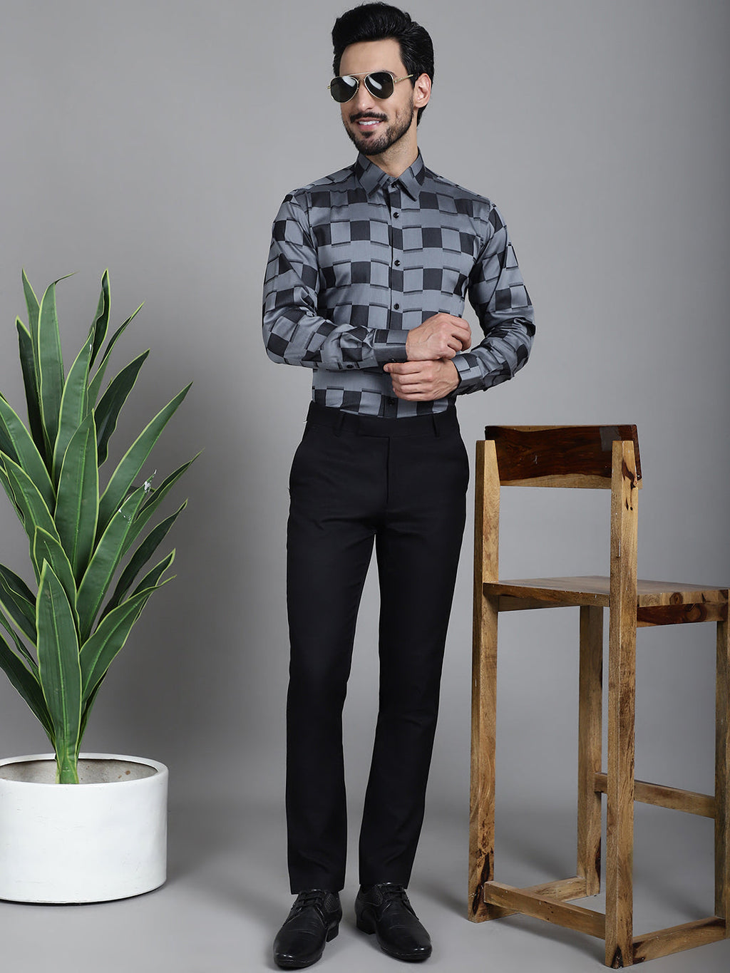 Indian Needle Men's Printed Formal Shirt - Grey