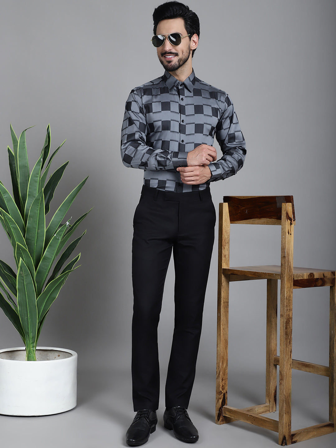 Indian Needle Men's Printed Formal Shirt - Grey