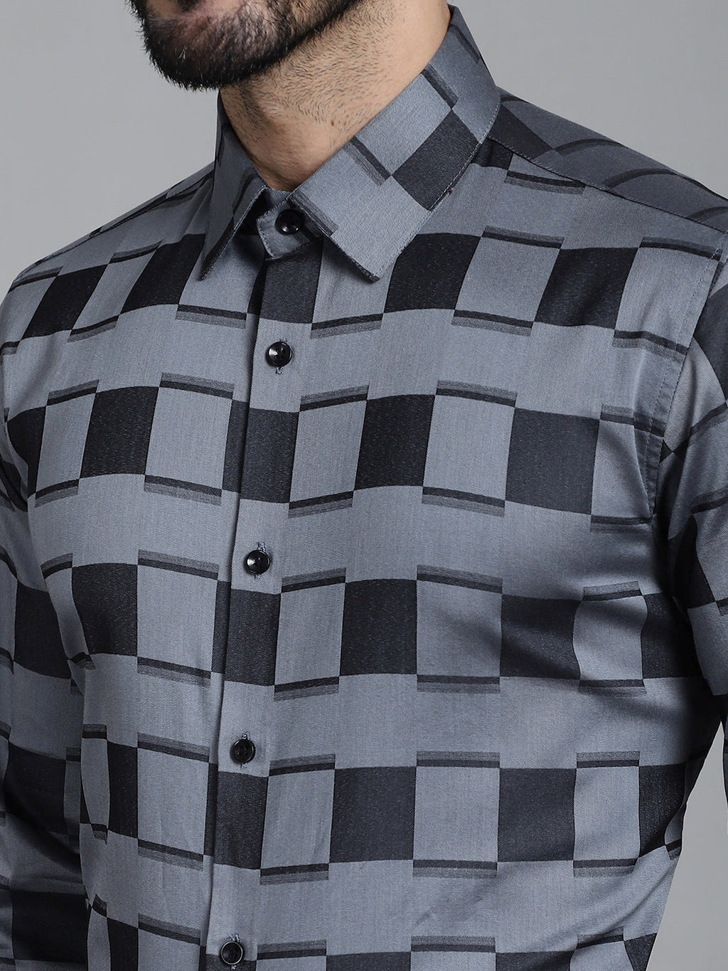 Indian Needle Men's Printed Formal Shirt - Grey