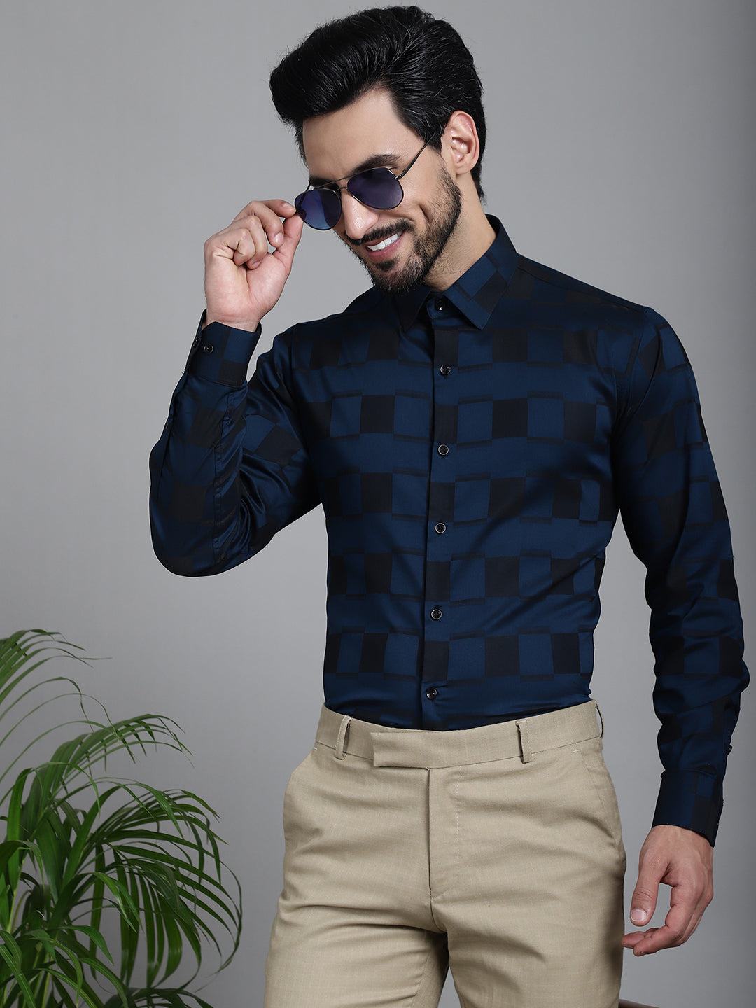 Indian Needle Men's Printed Formal Shirt - Peacock