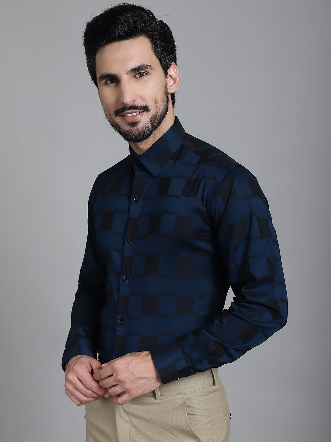 Indian Needle Men's Printed Formal Shirt - Peacock