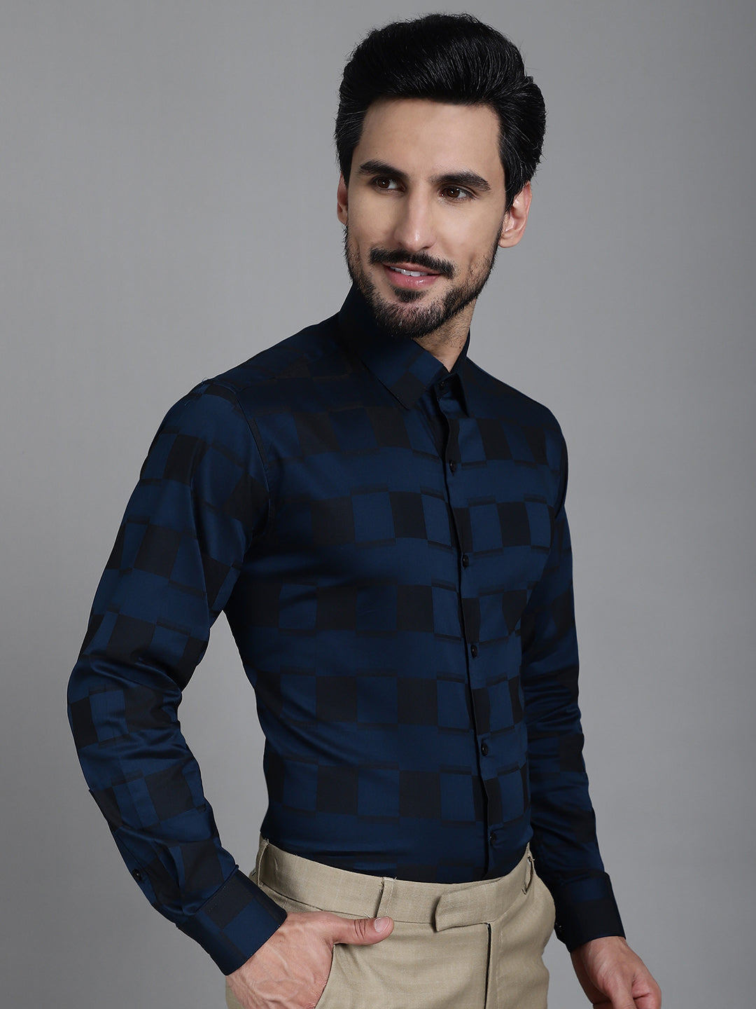 Indian Needle Men's Printed Formal Shirt - Peacock