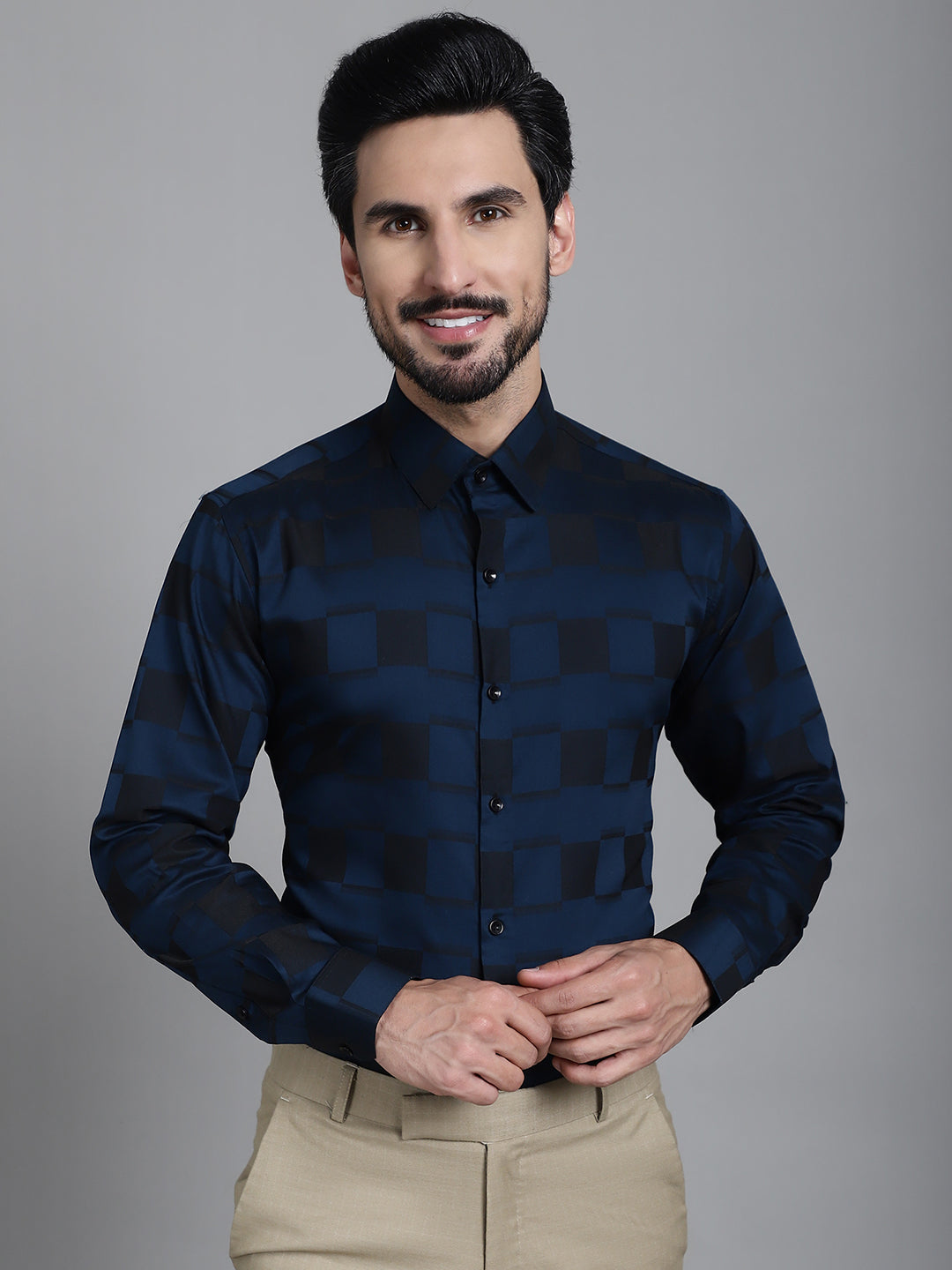 Indian Needle Men's Printed Formal Shirt - Peacock