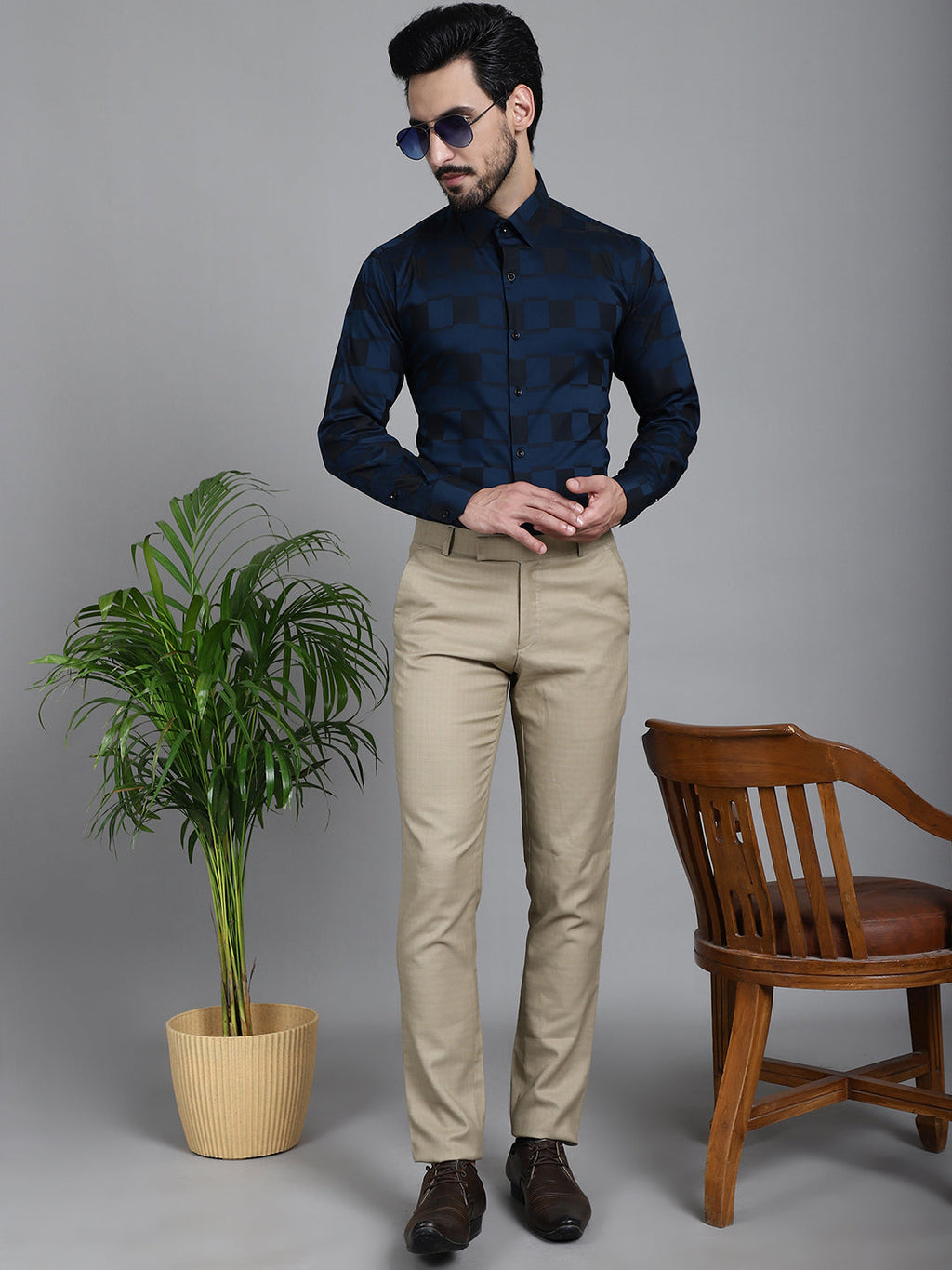 Indian Needle Men's Printed Formal Shirt - Peacock