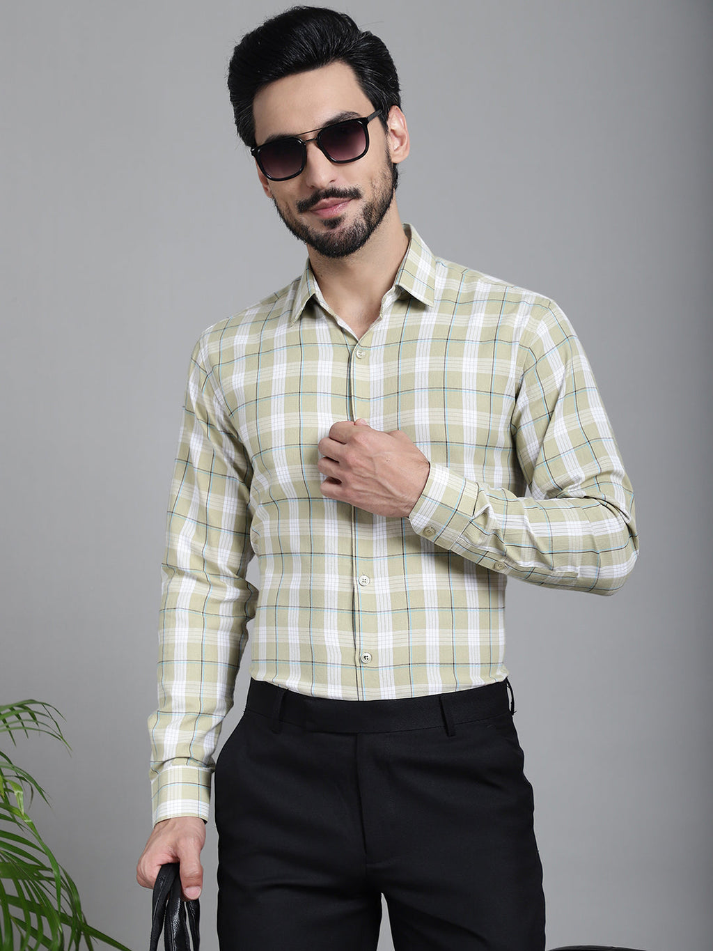 Indian Needle Men's Checked Formal Shirt - Beige