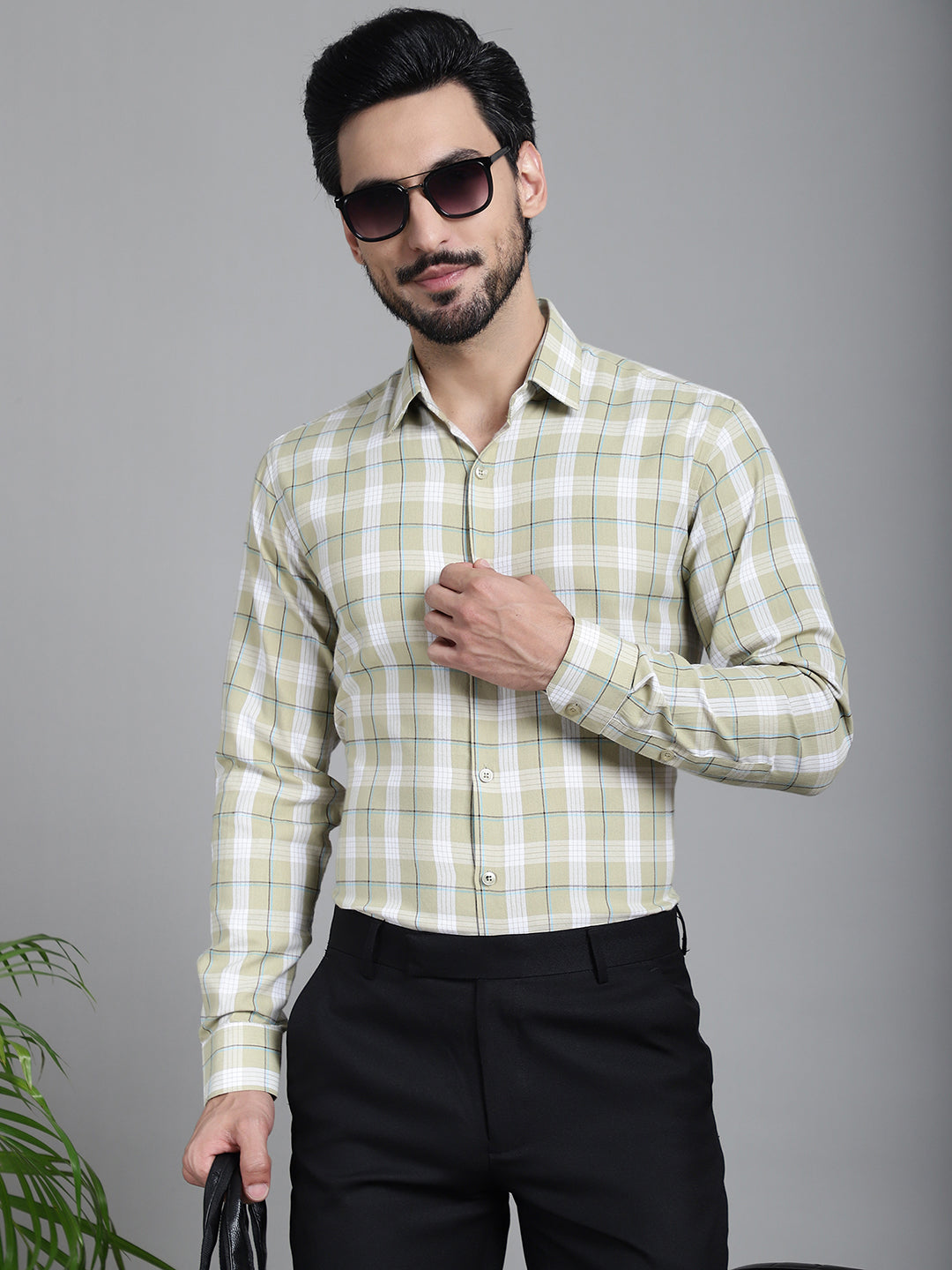 Indian Needle Men's Checked Formal Shirt - Beige