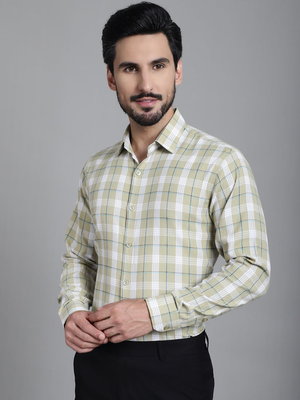 Indian Needle Men's Checked Formal Shirt - Beige