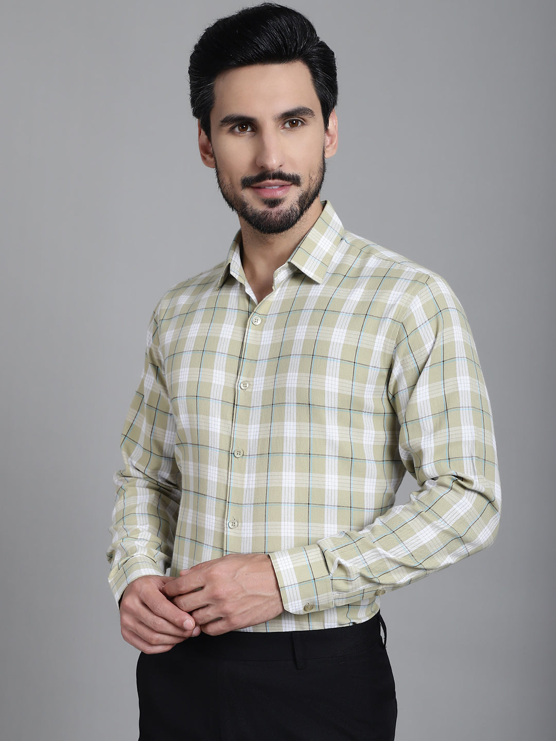 Indian Needle Men's Checked Formal Shirt - Beige