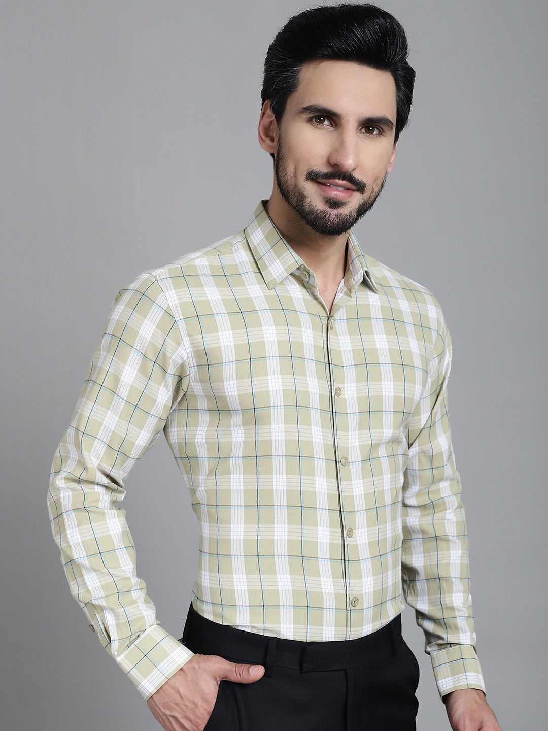 Indian Needle Men's Checked Formal Shirt - Beige